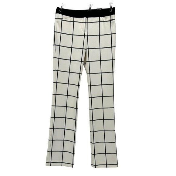 NEW Express Womens 00 Pants Editor Barley Boot Windowpane Ivory Black Trousers - Picture 1 of 10